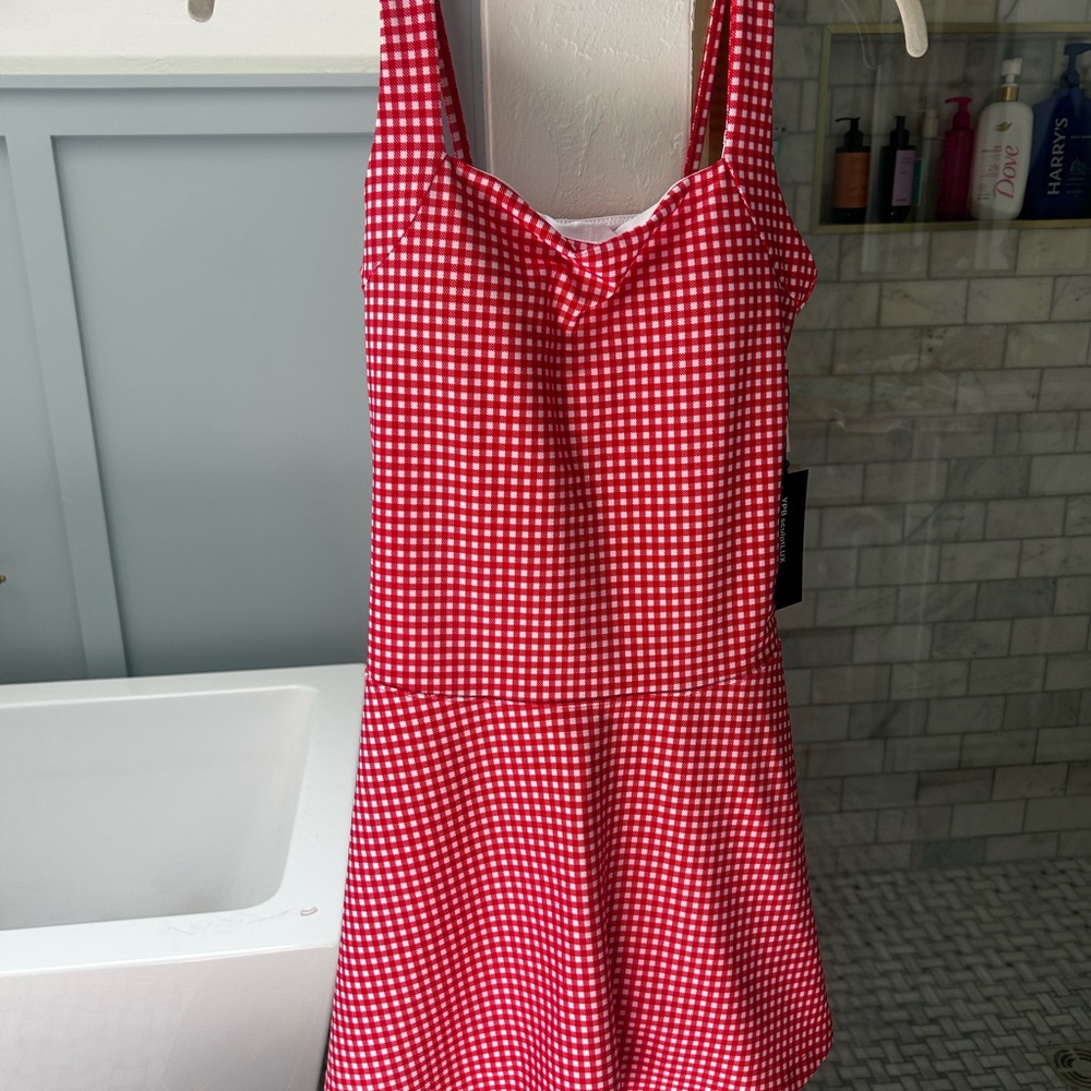YPB sculptLUX red gingham dress